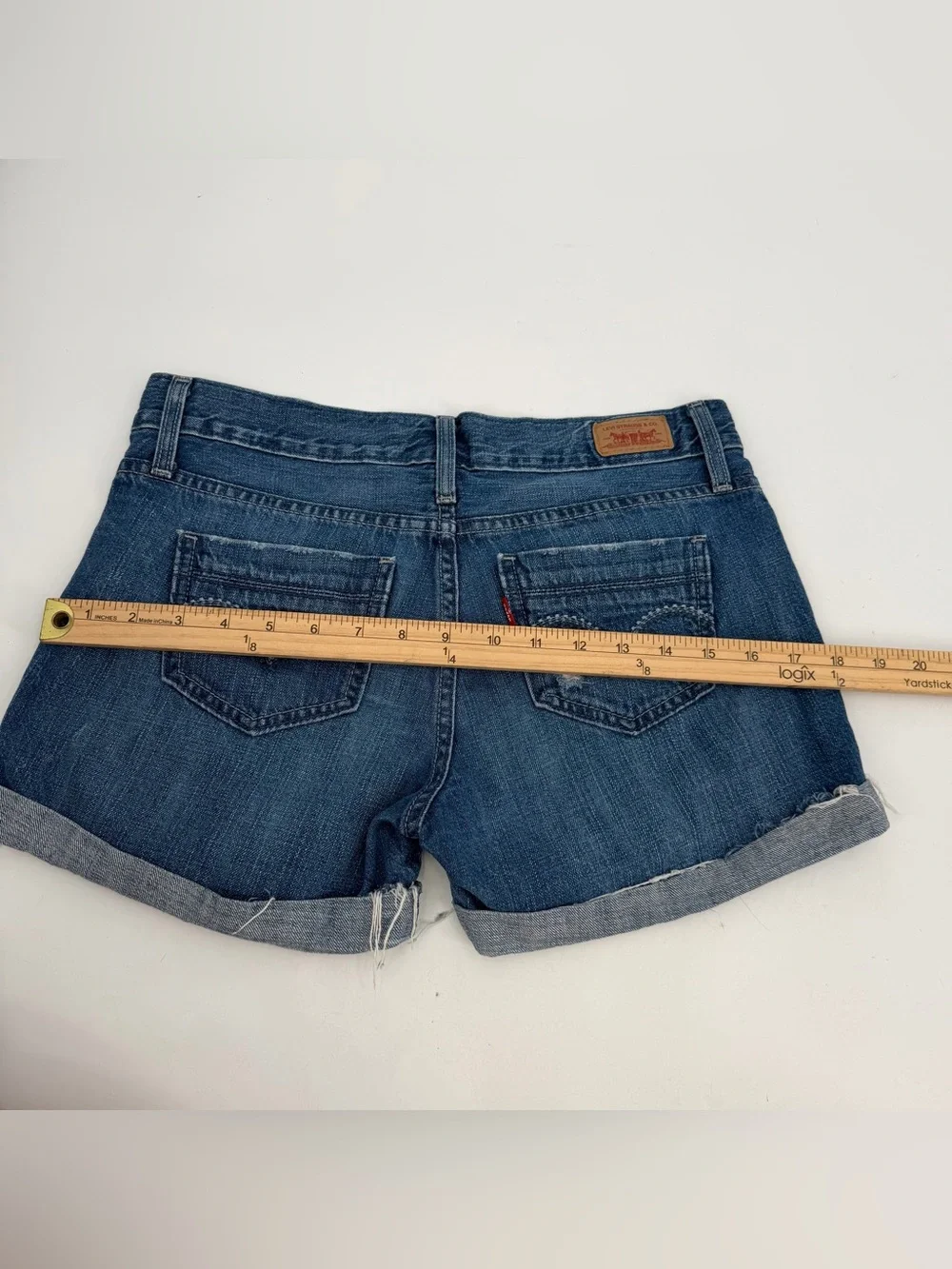 Levi’s Jean Shorts Juniors 3 Blue Denim Roll Cuff Distressed Cotton Denim Boho
